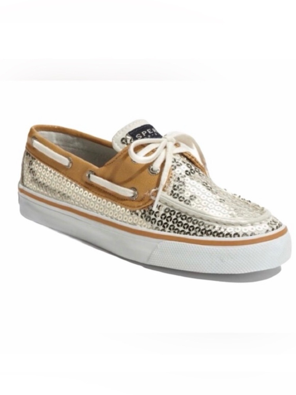 Sperry Topsider Sequin Boat Shoe w/ Leather Accents Women’s Size 6 1/2
